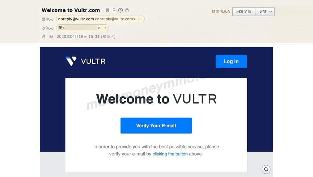vultr账户激活邮件