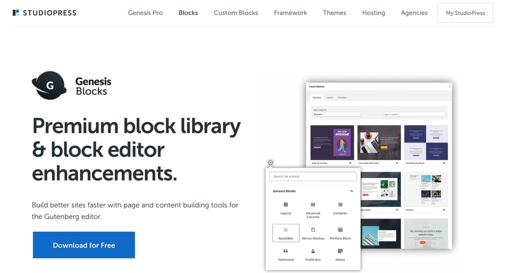 实用免费 WordPress 区块编辑器推荐 - genesis blocks